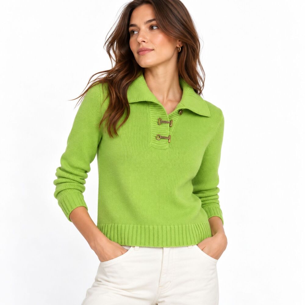Ralph Lauren Jeans Co  Toggle Collar Sweater Small Green Cotton Preppy Fisherman